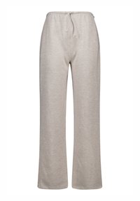 Light gray, wide-leg sweatpants made from soft fabric. Features an elastic waistband with drawstring and straight-cut legs.