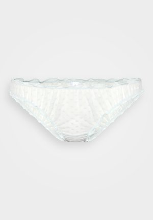 Lichtblauwe kanten slips met een transparante textuur en een stippenpatroon, voorzien van een comfortabele elastische tailleband.