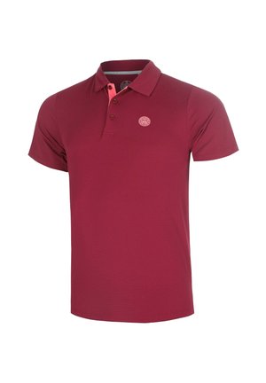 Bordeaux polo met korte mouwen, twee knopen, een kraag en een klein rond logo op de linkerborst.