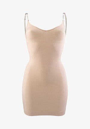 Light beige shapewear camisole with adjustable straps, seamless design, and stretchy fabric. Smooth texture and form-fitting silhouette.