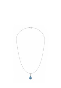 Hõbedast kaelakee, millel on pisara kujuline sinise vääriskiviga ripats, kaunistatud väikeste läbipaistvate kivikestega, peenel kettal koos kinnituslukkuga.