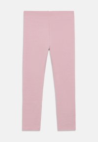 Różowe legginsy wykonane z miękkiego, elastycznego materiału. Mają dopasowany krój, elastyczną talię i gładką fakturę bez widocznych wzorów.
