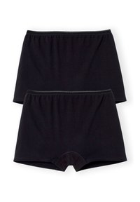 Braguitas de algodón negro con una textura suave, que cuentan con una cinturilla elástica y un sutil borde en contraste a lo largo de los bordes.
