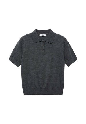 Polo gris à manches courtes en tissu texturé. Dispose d'un col classique et de trois boutons à l'avant. Design simple et polyvalent.