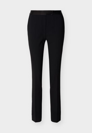 Pantalon slim noir formel avec fermeture éclair à l'avant et taille avec ceinture, conçu pour un look ajusté et soigné.