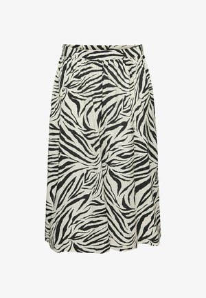 Zwart-witte zebraprint rok tot op de knie met elastische tailleband en geplooide voorkant.
