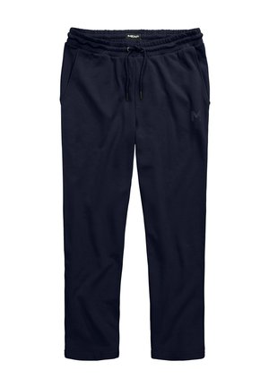 Pantaloni della tuta blu navy realizzati in morbido tessuto, con vita elastica e coulisse, tasche laterali e un logo discreto sulla gamba.