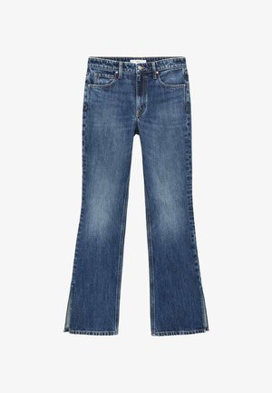 Utragna blå denimjeans med medelton, med en åtsittande midja, två framfickor och delade fållar vid anklarna.