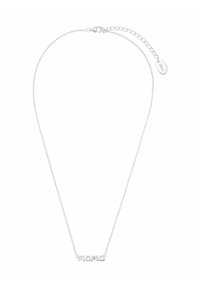 Collana in argento con ciondolo "mama" in corsivo. Maglie sottili con chiusura e catena regolabile per la lunghezza. Design semplice ed elegante.