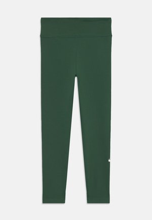 Temno zelene legice iz raztegljive tkanine, z visokim pasom in majhnim belim logotipom na spodnjem levem delu noge.