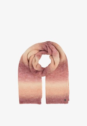 Bufanda de punto con un diseño en degradado en suaves tonos de rosa. El material parece acogedor con una textura suave y un pequeño detalle de logo.