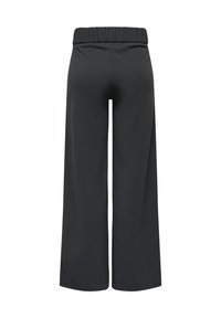 Pantalon noir à jambes larges avec taille élastique vu de dos sur fond blanc.