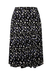 Musta hame, jossa on kermansävyinen ja laventelinvärinen kukkaleopardikuosi. Varustettu joustavalla vyötäröltä ja kiristysnauhoilla sekä kerroksellisella muotoilulla.