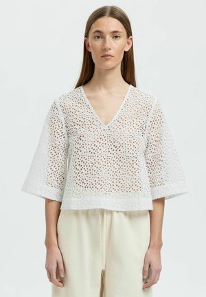 CROP BRODERIE ANGLAISE - Bluse - bright white