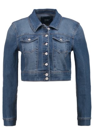 Kort denimjack in blauw. Kenmerkt zich door een klassieke kraag, knoopsluiting, twee borstzakken en lange mouwen met knoopmanchetten.