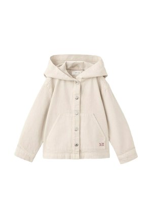 Veste beige à capuche avec boutons, manches longues et une poche avant kangourou ornée d'une petite étiquette "all day vacay".