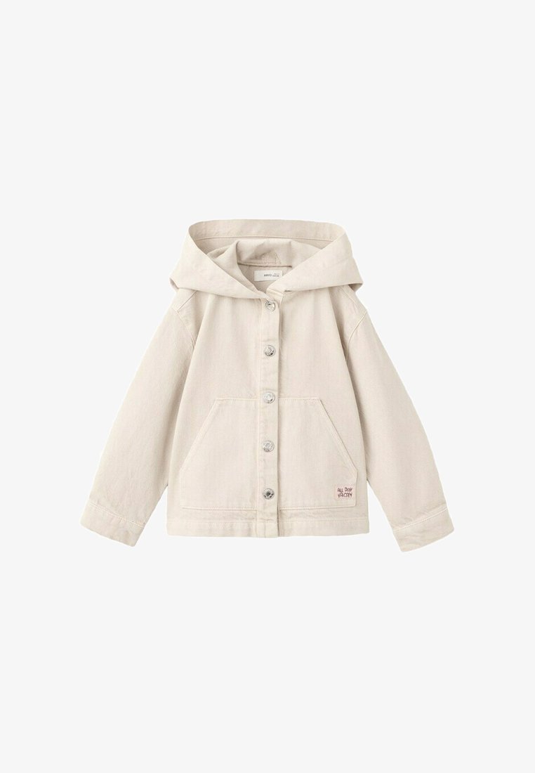 Veste beige à capuche avec boutons, manches longues et une poche avant kangourou ornée d'une petite étiquette "all day vacay".