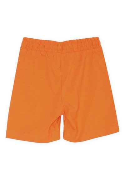 Shorts di cotone arancioni con una cintura elasticizzata, caratterizzati da un design semplice e una texture liscia. Senza motivi o accenti visibili.