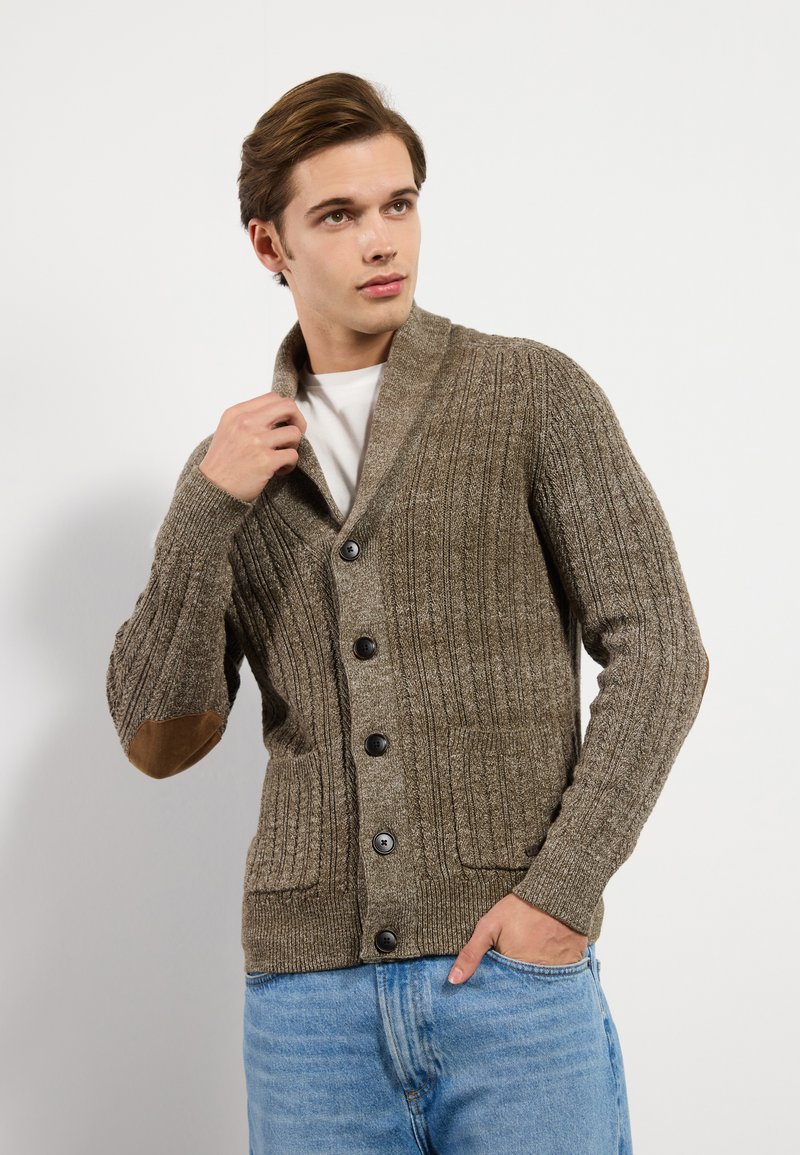 Pier One Strickjacke - khaki melange