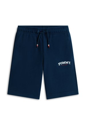 Tmavě modré neformální šortky s šňůrkou v pase a logem "Tommy Hilfiger" na levém stehně.
