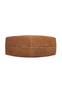 Brown suede bag with a rectangular shape, featuring a smooth texture and a central seam detail. Designed without hardware accents.