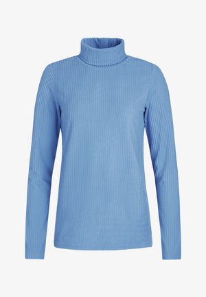 Svijetloplavi rebrasti pulover s dugim rukavima, s uskim krojem i teksturiranim materijalom. Jednostavan i svestran stil.