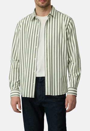 Groen en wit gestreepte knopshirt met lange mouwen en een puntige kraag, met een zachte textuur en een standaard pasvorm.