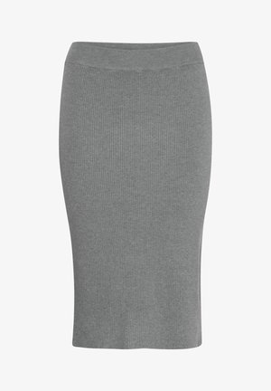 Hallide ribakirju pinnaga pliiatsiseelik kõrge vöökohaga, istuv lõige ja põlvekõrgune disain. Sujuv tekstuur vertikaalsete mustripindadega.