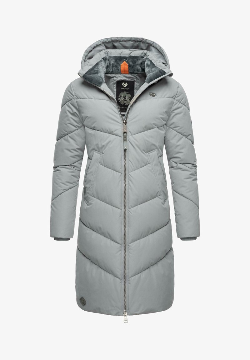 Hall muretu parka kate, millel on kapuuts, esi tõmblukk, v-hari haav, ja elastsed mansetid. Logo detail vasakus varrukas.