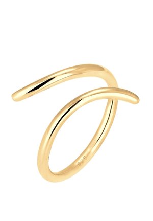 Open-ended, smooth, gold-colored metal ring with a minimalist modern design, stamped with "925" inside the band.