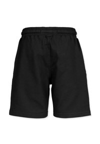 Svarta bomullsshorts med elastisk midja, med en enkel design, inga fickor och fållade kanter. Avslappnad passform och mjuk textur.
