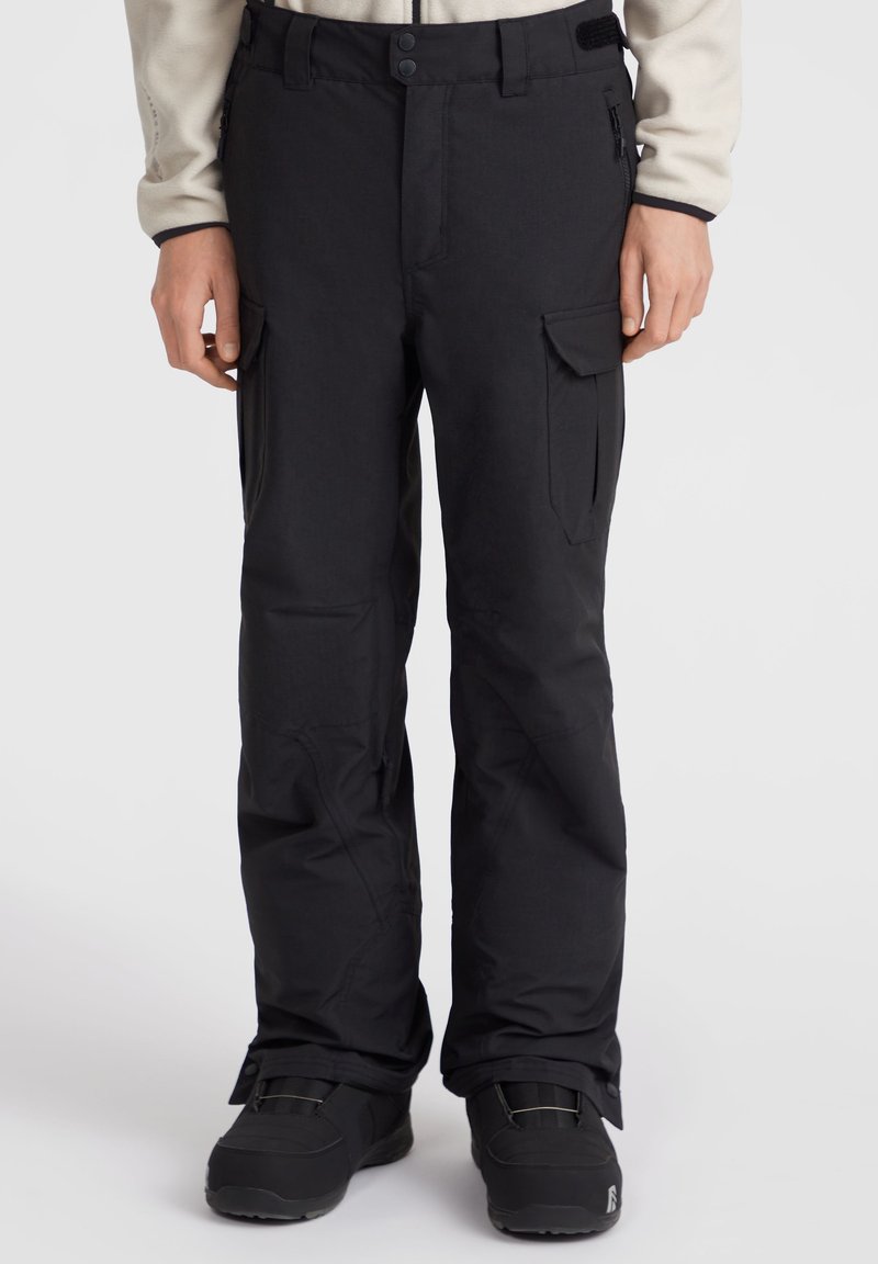 Schwarze Schneehosen mit Cargo-Taschen, aus einem strapazierfähigen Stoff. Mit geradem Bein Design und verstellbarem Bund für zusätzlichen Komfort.