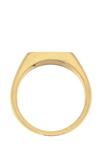 Bague en or avec une surface lisse et polie. Présente un sommet plat et un anneau arrondi, mettant en avant un design moderne et minimaliste.