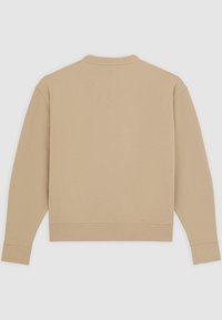 Beige sweatshirt met een ronde hals, ribgebreide manchetten en zoom. Zacht katoenmix materiaal met een gladde textuur en zonder zichtbare patronen.