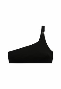 Sort bh med én skulder i struktureret stof. Har et slankt design og en sølvfarvet hardwaredetalje på skulderstroppen.