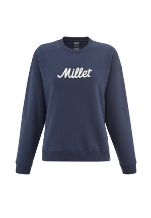Navyblauer Sweatshirt aus einem Baumwoll-Mischgewebe. Verfügt über gerippte Bündchen, einen Rundhalsausschnitt und ein weißes gesticktes "Millet"-Logo auf der Vorderseite.