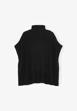 Sort, strikket pullover med høj krave. Har korte ærmer, en løs pasform og struktureret stof. Ribbet kant og detalje ved halsen.