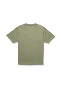 Kortärmad t-shirt i olivgrön bomull. Har rund hals och enkel design. Inga synliga logotyper eller mönster. Mjuk textur.