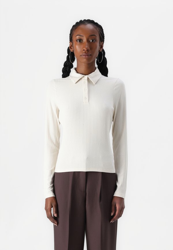 Long-Sleeve Wide Rib Polo Top - Polo shirt