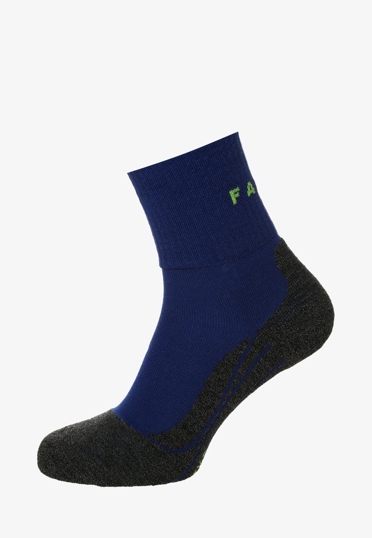 Marineblaue Socke mit grauem Zehen- und Fersenbereich. Mit geripptem oberen Teil und grünem Logo am Bund. Entworfen mit verstärkter Polsterung für Komfort.