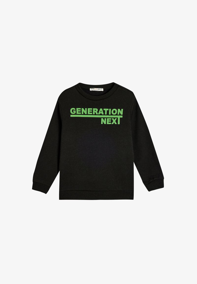 Sudadera negra de manga larga. Presenta el texto verde "GENERATION NEXT" en el pecho. Confeccionada en una tela suave con puños de canalé.