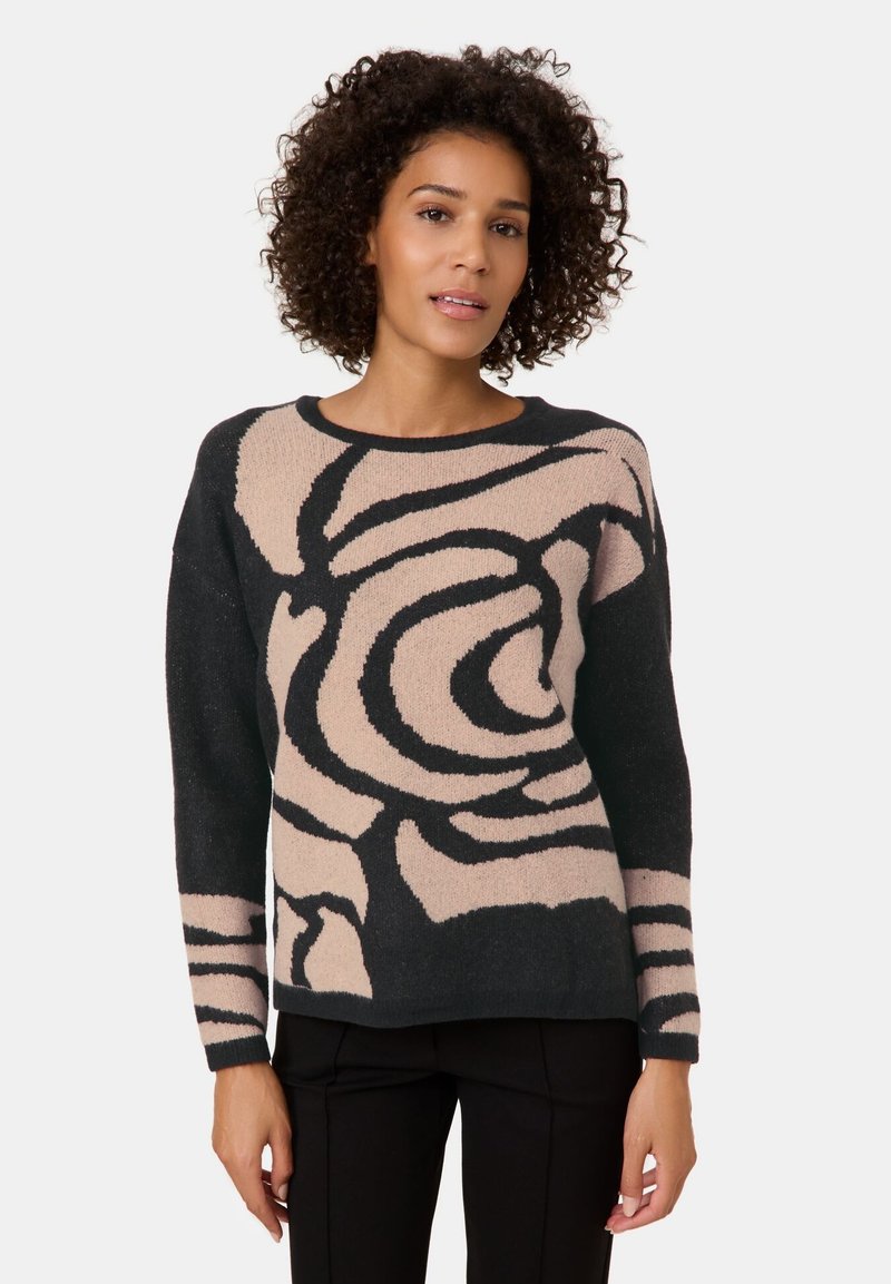 Gerry Weber MIT WOLLANTEIL - Strickpullover - black   camel melange intarsia