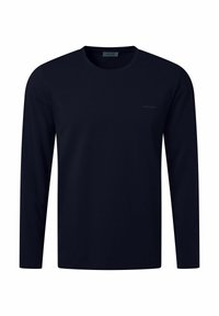 Dunkelblaues Langarmshirt mit Rundhalsausschnitt und dezentem "Pierre Cardin"-Logo auf der Brust, vor einem weißen Hintergrund präsentiert.