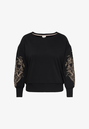 ONLY Carmakoma, CARDEBORAH L/S BOATNECK SWEAT JRS - Φούτερ - black detail w humus taupe hrayemb/puff print