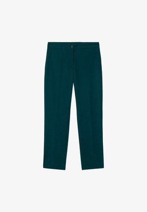 Talia teal w spodnie o dopasowanym kroju, z przednim zapięciem na guziki, szlufkami na pasek oraz dwoma plisami z przodu dla struktury.