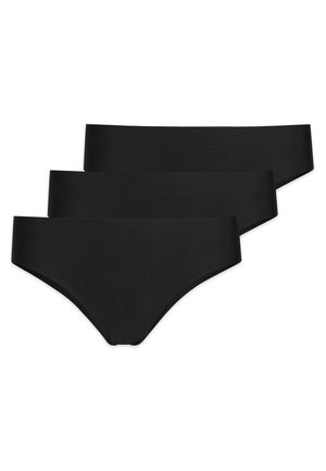 Black cotton blend underwear in a seamless design, featuring a mid-rise waist and smooth texture. Set of three pieces.