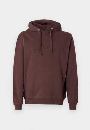Hoodie en coton marron avec une poche frontale, capuche à cordon de serrage et texte "ORIGINALS" en relief. Texture douce avec des poignets et un ourlet côtelés.