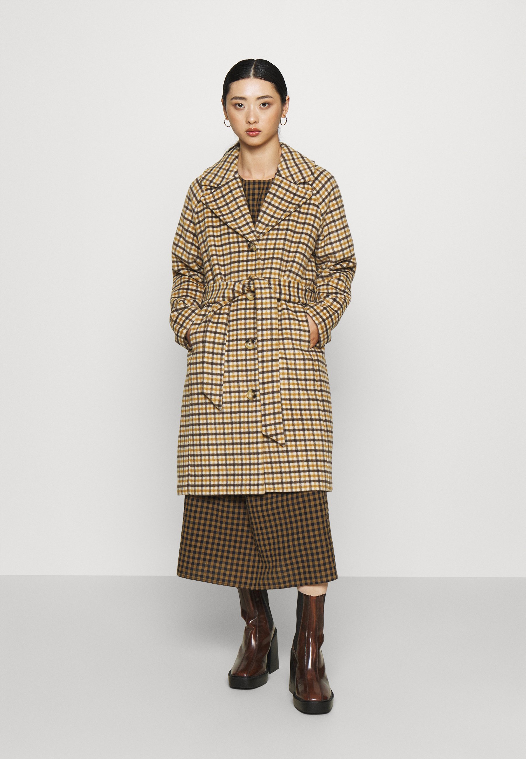 petite checked coat