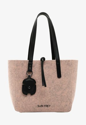 Rosa filttaske med sorte læderhåndtag og accenter. Har en lille aftagelig sort pung. Forsiden inkluderer brandlogo.
