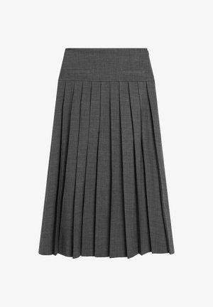 Gonna plissettata grigia con vita piatta e motivo testurizzato sottile. Caratterizzata da pieghe affilate e distanziate uniformemente per un aspetto strutturato.